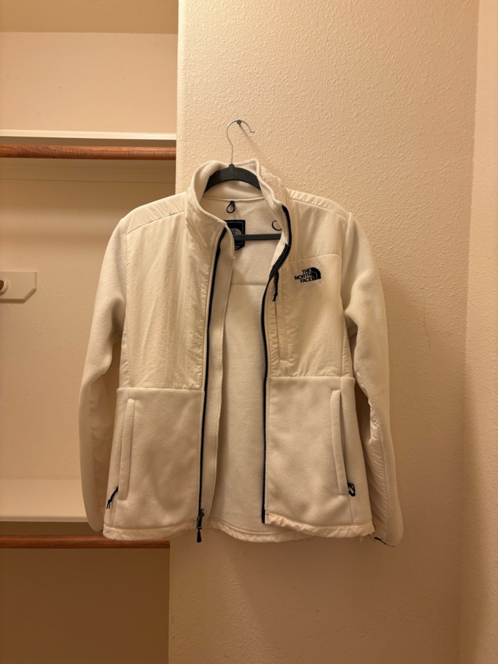 The North Face white Fleece Jacket with Black Zipper Trim